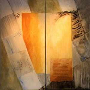 Ars scripturalis, Acryl/Enkaustik/Collage auf LW, 200 x 100 cm, 2000